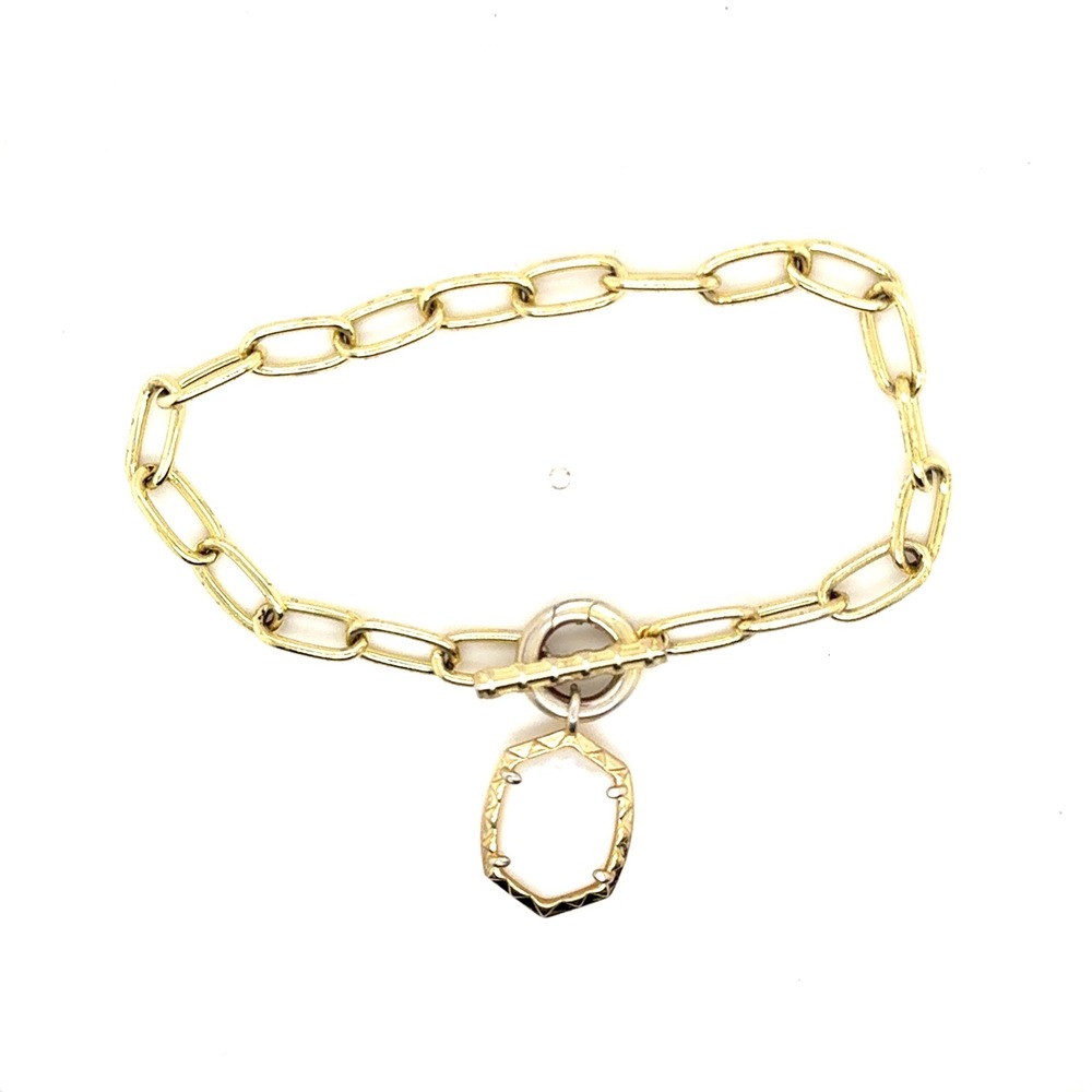 Kendra Scott Gold Paperclip Chain Bracelet Mother of Pearl Toggle 7 Inch